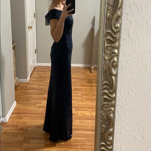 Lauren Ralph Lace Overlay Evening Dress Gown Navy - Picture 4 of 6